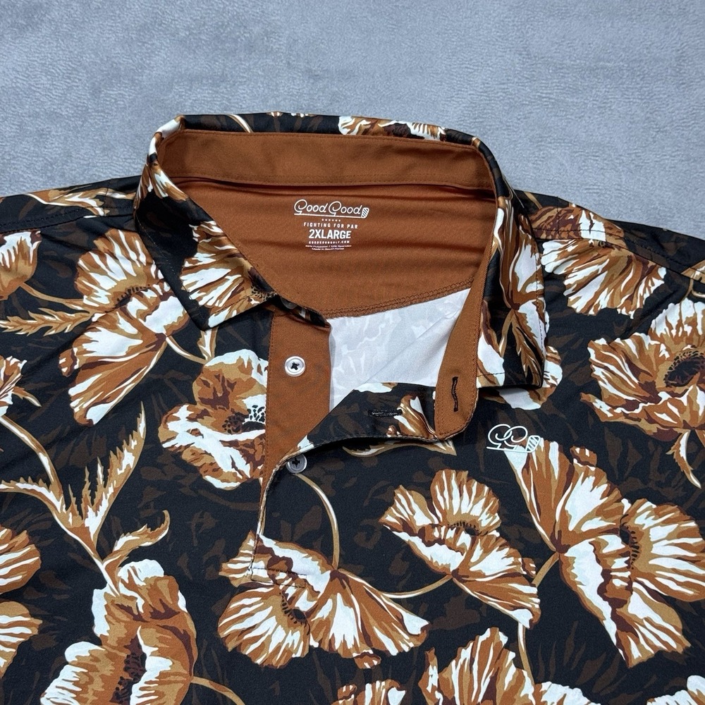 Good Good Golf Polo Shirt Mens XXL Autumn Fall Floral Performance Stretch Dad